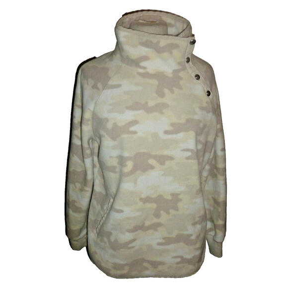 Green Tea Womens Camo Fleece Quarter Snap Pullover Sweater Jacket M - Picture 1 of 8